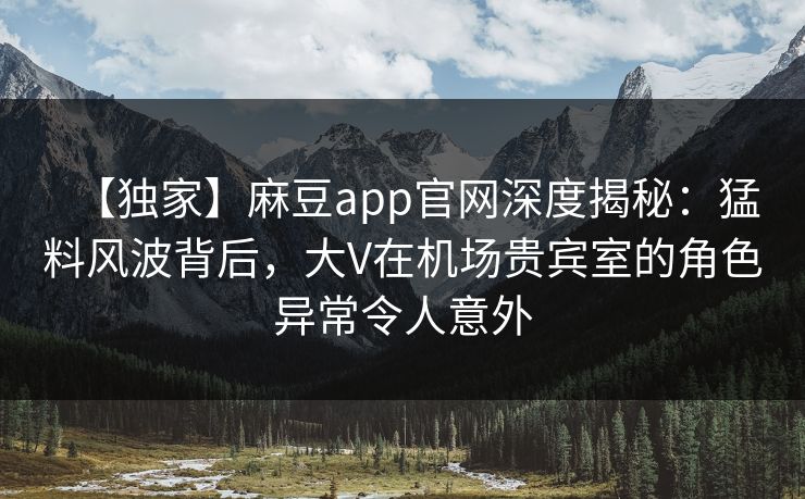 【独家】麻豆app官网深度揭秘：猛料风波背后，大V在机场贵宾室的角色异常令人意外
